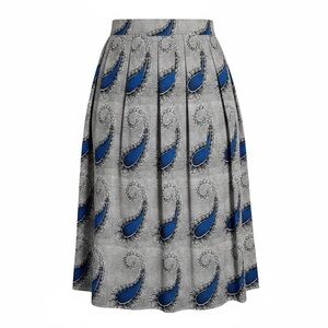 Dupsies pleated full length skirt with a blue and grey paisley print.
